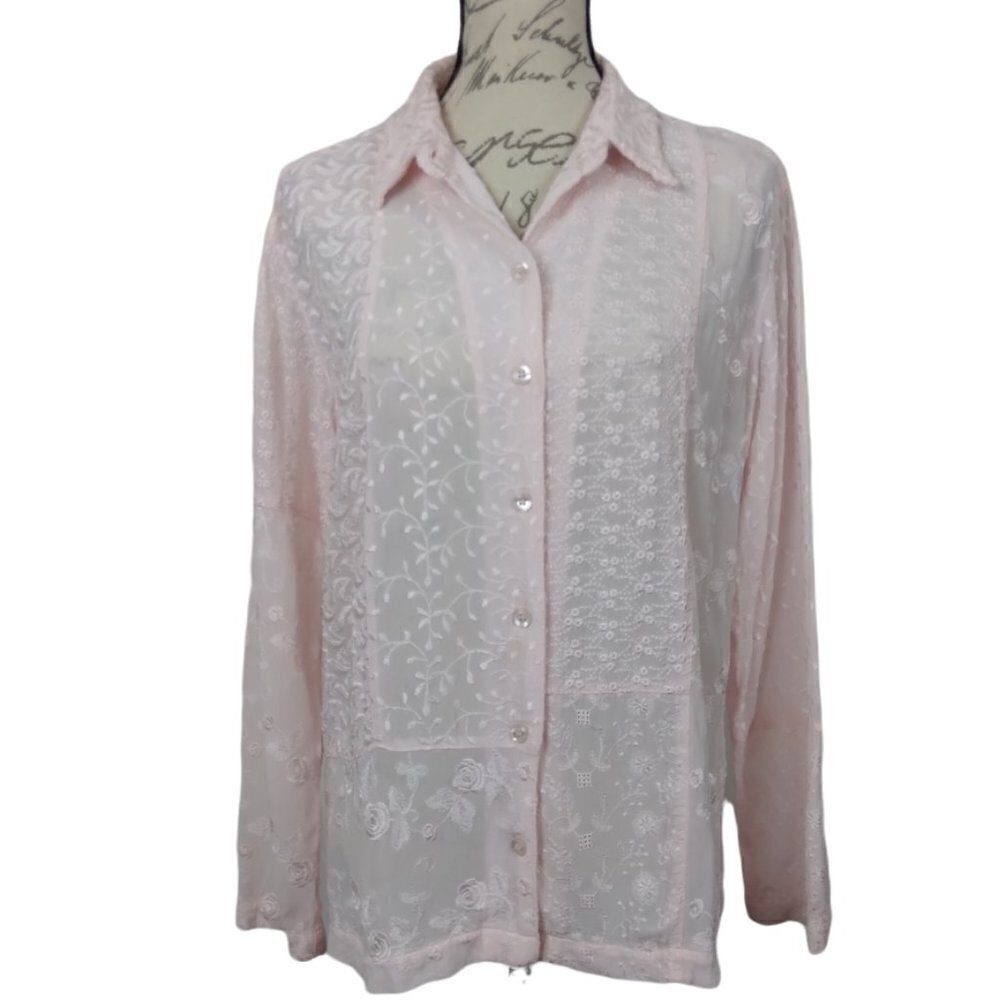 Chico's | Pink Sheer Embroidered Blouse | Size 1 (M) (8